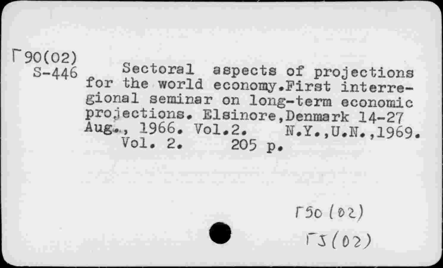 ﻿r 90(02)
S-446 _ Sectoral aspects of projections for the world economy.First interregional seminar on long-term economic projections. Elsinore»Denmark 14-27 Aug..., 1966. Vol.2. N.Y.,U.N.,1969.
Vol. 2.	205 p.
r5o (Dl)
1'5(0 2?